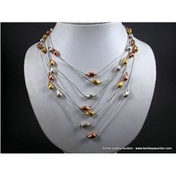 Liquid Sterling Silver Beaded Necklace w/ Copper Tones, Gold and Silver Beads Weight: 43.3 Grams Ret