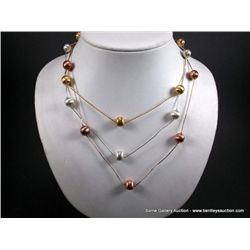 Liquid Sterling Silver Beaded Necklace w/ Copper Toned, Gold and Silver Beads Weight: 27.1 Grams Ret