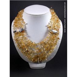 Multi-Strand Yellow Glass Beaded Necklace w/ 2 Stones Weight: 274.2 Grams Retail: $195.00