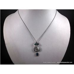 Sterling Silver Necklace and Pendant w/ Opal and Clear Gems-Marked w/ a Double Loop Weight: 7.5 Gram