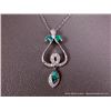 Image 3 : Sterling Silver Necklace and Pendant w/ Opal and Clear Gems-Marked w/ a Double Loop Weight: 7.5 Gram