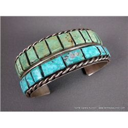 Sterling Silver and Turquoise Bracelet, Twisted Frame Tim Bailon, Santo Domingo Weight: 95 Grams Ret