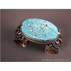 Stamped Sterling Silver Bracelet w/ Large Turquoise Stone-Marked D. Cadman Weight: 99.1 Grams Retail