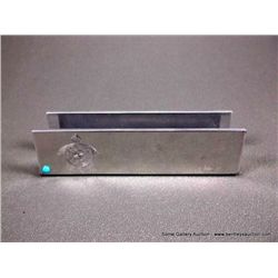 Stamped Southwest Aluminum Business Card Holder w/ Turquoise-Marked Ortiz 1997 Weight: 58.6 Grams