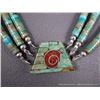 Image 3 : Santa Domingo Multi Strand Turquoise Necklace w/ Inlaid Pendant-Marked Timothy Bailobi Weight: 102.4