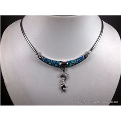 Sterling Silver w/ Inlaid Opal Dolphin Pendants- Marked w/ Double Loop Weight: 32.6 Grams Retail: $7