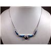 Image 1 : Sterling Silver Necklace w/ Amethyst, Opal and Clear Gems-Marked w/ Double Loop Weight: 18.3 Grams R