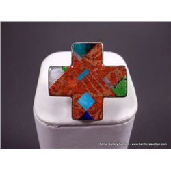 Sterling Silver Cross Ring w/ Inlaid Stones Sz- 7 3/4-Marked Rodney Coria Weight: 18.7 Grams Retail: