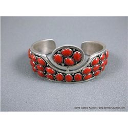 Sterling Silver Bracelet w/ Coral Stone-Marked Emer Thompson Weight: 65 Grams Retail: $1,250.00