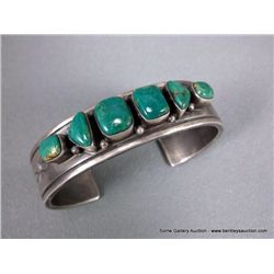 Sterling Silver Bracelet W/ 6 Green Stones-Marked R. Bennett Weight: 67.9 Grams Retail: $495.00