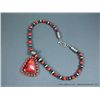 Image 2 : Sterling Silver and Red Lapis Bead Necklace w/ Red Lapis Pendant-Marked LA-Fleur Weight: 62.8 Grams 