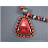 Image 3 : Sterling Silver and Red Lapis Bead Necklace w/ Red Lapis Pendant-Marked LA-Fleur Weight: 62.8 Grams 