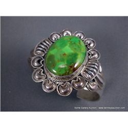 Sterling Silver Bracelet w/ Green Stone-Marked JME Weight: 48.3 Grams Retail: $459.00