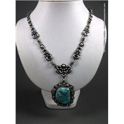 Sterling Silver Stamped Necklace w/ Turquoise Pendant-Marked J Weight: 113.1 Grams Retail: $1,650.00