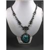 Image 1 : Sterling Silver Stamped Necklace w/ Turquoise Pendant-Marked J Weight: 113.1 Grams Retail: $1,650.00