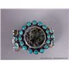 Image 2 : Sterling Silver Bracelet w/ Mother Of Pearl and Blue Stone Blue Dia Nv-Marked J Weight: 125.2 Grams 