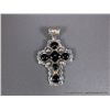 Image 1 : 14K Yellow Gold on Sterling Silver Stamped Cross Pendant  w/ Black Onyx Stones Weight: 28.7 Grams Re