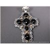 Image 2 : 14K Yellow Gold on Sterling Silver Stamped Cross Pendant  w/ Black Onyx Stones Weight: 28.7 Grams Re