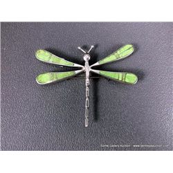 Sterling Silver Dragon Fly Pin Inlaid w/ Green Stone-Marked W Weight: 14 Grams Retail: $320.00