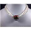 Image 1 : Mother of Pearl Beaded Necklace w/ Sterling Silver Inlaid Pendant-Marked Daniel Coriz Weight: 67.7 G
