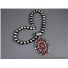 Image 2 : Sterling Silver Beaded Necklace W/ Coral Blossom Pendant-Marked D. Livingston Weight: 113.3 Grams Re