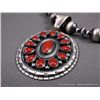 Image 4 : Sterling Silver Beaded Necklace w/ Coral Blossom Pendant-Marked D. Livingston Weight: 54.6 Grams Ret