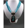 Image 1 : Indian Mountain Multi String Turquoise Bead Necklace w/ Sterling Silver Clasp and Turquoise/ Red Sto