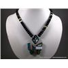 Image 1 : Black and Colored Bead Necklace w/ Inlaid Stone Butterfly Pendent, Chris Nieto, Santo   Domingo, Wei