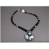 Image 2 : Black and Colored Bead Necklace w/ Inlaid Stone Butterfly Pendent, Chris Nieto, Santo   Domingo, Wei