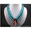 Image 1 : Heshie Turquoise Beaded Necklace w/ Red Pendants by Lupe Lavato Weight: 186.7 Grams Retail: $800.00