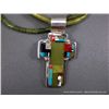 Image 3 : Jade Colored Bead Necklace w/ Sterling Silver Cross Inlaid W/ Stone-Marked Daniel Coriz Weight: 63.3
