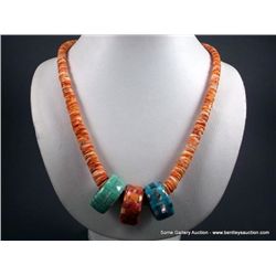 Heshie Orange Stone Necklace W/ 3 Inlaid Rings Weight: 114.3 Grams Retail: $1,280.00