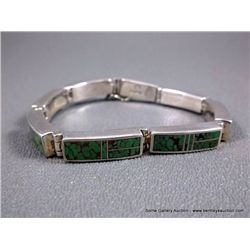 Sterling Silver Bracelet w/ Inlaid Turquoise- Marked C Weight: 29.5 Grams Retail: $699.00