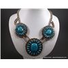 Image 1 : Turquoise and Sterling Silver Blossom Beaded Necklace-Marked w/ Cross Arrows Weight: 142.1 Grams Ret