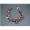 Image 2 : Red Coral and Turquoise and Sterling Silver Necklace-Marked w/ a Crowing Rooster Weight: 159.6 Grams