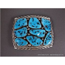 Sterling Silver and Turquoise Belt Buckle-Marked M. Spencer Weight: 101.6 Grams Retail: $795.00