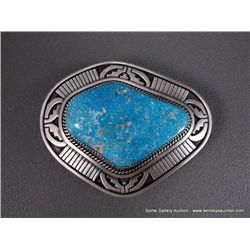 sterling Silver Belt Buckle w/ Large Turquoise Stone-Marked J Weight: 121.6 Grams Retail: $1,200.00