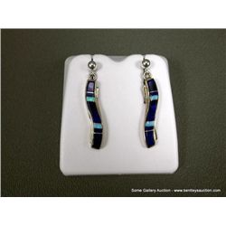 Sterling Silver Earrings w/ Inlaid Opal and Dark Blue Stones-Marked Calvin Begay Weight: 4.9 Grams R