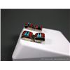Image 3 : Sterling Silver Earrings w/ Turquoise and Red Stones-Marked Calvin Begay Weight: 8.4 Grams Retail: $