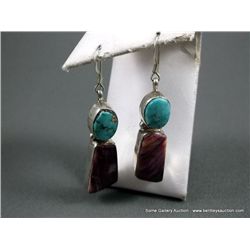 Turquoise and Purple Sterling Silver Earrings- Marked Shay Weight: 12.2 Grams Retail: $595.00