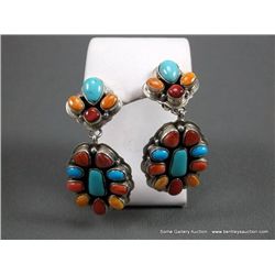 Multi Colored Stone Earrings w/ Sterling Silver Clip-Ons- Marked Marcella James Weight: 23.2 Grams R