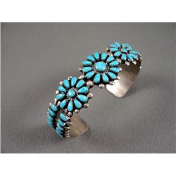 Sterling Silver Bracelet w/ 3 Turquoise Flowers- Marked J. Paylusi Weight: 28.4 Grams Retail: $ 360.