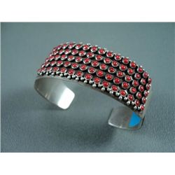 Red Petite Point Square Sterling Silver Bracelet- Marked Livingsten Weight: 55.7 Grams Retail: $ 795