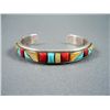 Image 1 : Multi-Colored Stone Inlaid Sterling Silver Bracelet-Marked VMR Weight: 22.1 Grams Retail: $ 395.00