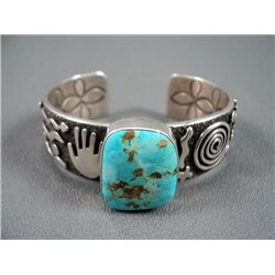 Sand Casting Sterling Silver Bracelet w/ Turquoise Weight: 72.6 Grams Retail: $ 795.00