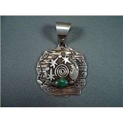 Sterling Silver Pendant w/ Sand Casting and Green Stone Weight: 35.5 Grams Retail: $ 795.00