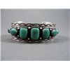 Image 2 : Sterling Silver Bracelet w/ Stamping and 7 Green Stones-Marked D. Johnson Weight: 61.1 Grams Retail: