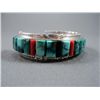 Image 5 : Inlaid Turquoise and Sterling Silver Bracelet- Marked T.F. Weight: 90.3 Grams Retail: $ 795.00