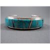 Image 2 : Inlaid Turquoise and Sterling Silver Bracelet- Marked M. Weight: 71.2 Grams Retail: $ 1,200.00