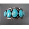 Image 1 : Wide Sterling Silver Bracelet w/ Turquoise Stones- Marked J.J. Weight: 102.6 Grams Retail: $ 660.00